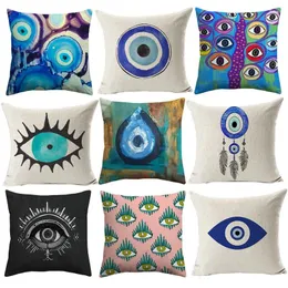 Pillow Mediterranean Watercolor Evil Eye Printed Cover Home Decorative Sofa Coffee Car Chair Throw Case Almofada Cojines