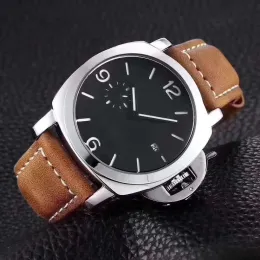 Paner Luxury Chronograph Clock Designer يشاهد Quartz Watch Men's Stail Steel Case Watch Men Fashion Wristwatch Black Brown Blue Leather Strap PA-358