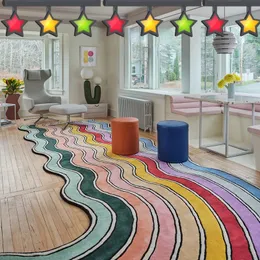 Mattor Fashion Rainbow vardagsrum mattan oregelbunden form dekorera soffbord plysch mat sovrum avancerad fluffig matta 231218