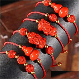 Charm-Armbänder Charm-Armbänder Lucky Red Rope Pi Xiu Armband für Frauen Vintage Cinnabar Kürbis handgefertigt geflochten verstellbar Party Jewe Dhinb