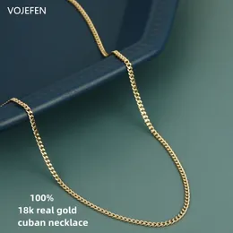 Chokers Vojefen 18K Guldhalsband smycken Real Gold Link Flat smycken Trend Luxury Cuban Neck Chains For Manliga kvinnliga modechokare 231218