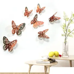 Party Decoration 12pcs/Lot 3D Hollow Butterfly Wall Sticker Decoration fjärilar Dekaler DIY Hemma avtagbart väggmålning Party Wedding Kids DHRD1
