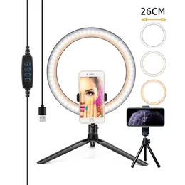 Tillbehör LED -videosringljus med 10 tum stativstativ Telefonhållare Selfie Ringlight för YouTube Makeup Video Live Lighting Photography