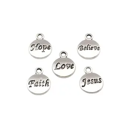 100Pcs lot Antique Silver Hope Believe Love Faith Jesus Charms Pendants For Jewelry Making Bracelet Necklace Findings 11 5x15 5mm 240n