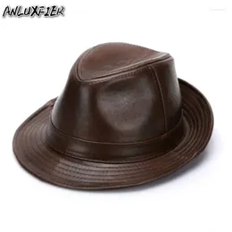 Berets B-7284 Echtes Leder Hut Erwachsene Fedoras Männliche Schaffell Kappe Cowboy Natürliche Haut Hüte