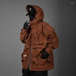 Jaquetas masculinas 2023 homens hip hop função tático funcional multi-bolso jaqueta de carga techwear windbreaker casacos soltos streetwear