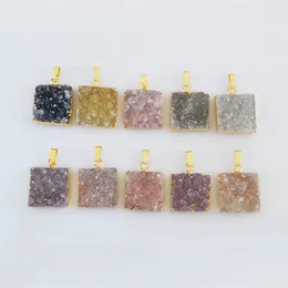 Anhänger Halsketten BOROSA Einzigartige vergoldete quadratische Achat Druzy Connector Naturstein Charms für Frauen Halskette Verlobung Schmuck Geschenk