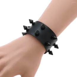 Charm Bracelets Punk Gothic Two Row Spike Rivet Stud Bracelet Bangle Vintage Big Wide Black Red PU Leather Women Men Jewelry Pulseras