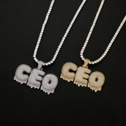 Hip hop gelado letras nome personalizado zircão cúbico corrente pingente colar para homens mulheres jóias254o