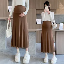 Skirts Skorts Cashmere Knitted Maternity Skirts Autumn Winter A Line Slim Bottoms Clothes for Pregnant Women Casual High Waist Belly Pregnancy 231218