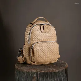 Backpack Genuine Leather For Women's 2023 Top Layer Sheepskin Woven School Bags Travel Backpacks