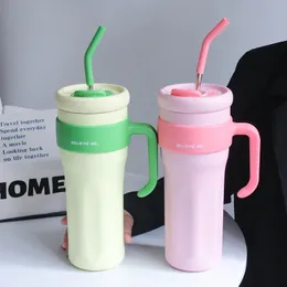 Su Şişeleri Kawaii Tumbler Termos Kupası Kahve Çay Suyu İçin Termos Kupası 1250ml Salsız Çelik Termal Tutamak Saman Araba Kupa Şişesi 231218