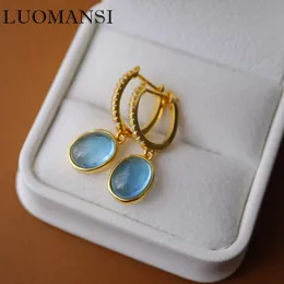 Stud Luomansi Eggshaped Natural Aquamarine örhängen 100%S925 Silver smycken bröllopsfest.