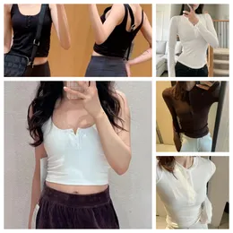 Tasarımcı Kadın Kırpılmış Üst Tişörtler Tank Üst Kırpılmış Pamuk Jersey Camis Kadın Seksi Tees Nakış Triko Sıradan Uzun Kolsuz Fanila Yoga Top Yelek