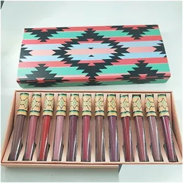 Lipstick M Maquillage Makeup Makeup Lipgloss 12pcs/Set Matte Lip Gloss Wodoodporny, długotrwałe płynne szminki statek Dostawa HE DH2OY