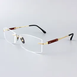 Solglasögon Vazrobe Rimless Titanium-glasögon Frame manliga kvinnor märker trä myopiska glasögon män MR-8 Index Spectakles för recept