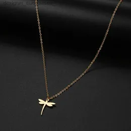 Pendant Necklaces Stainless Steel Necklaces Simple Dragonfly Insect Pendant Collar Chain Fashion Necklace For Women Jewelry Party Friends GiftsL231218