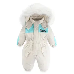 Rompers -30 Degree Winter and Autumn Children Clothing Set Waterproof Baby Ski Suit Jumpsuit Plus Velvet Boys Overalls Warm Kids Clothes 231218