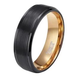 Somen anel masculino 8mm preto anel de carboneto de tungstênio escovado ouro incrustação masculino vintage casamento banda anéis de noivado anillos hombre y1128207y