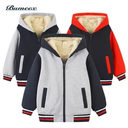 Para baixo casaco bumeex crianças meninos jaqueta quente inverno engrossado snowsuit frio velo crianças ao ar livre com capuz snowboard 3 12 y 231218