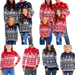 Family Matching Outfits Xingqing Christmas Sweater Winter Snowflake Print Warm Long Sleeve Round Neck Pullovers Knitted Tops Parent Child Outfit 231218