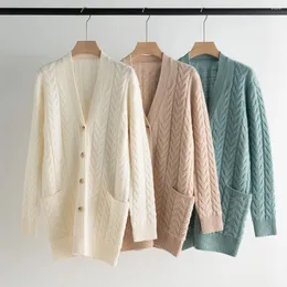 Women's Knits Women Sweater Cashmere V-Neck Twisted Long Sleeve Single Breasted Knitted Cardigan