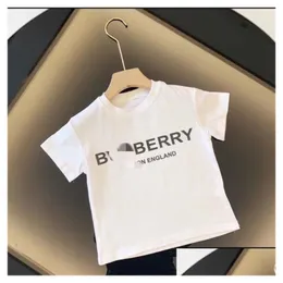 Barn t-shirts pojkar flickor korta ärmar bokstav bomull t-skjorta annonser och barn sommar tees baby toppar vit svart 90 cm-160 cm a015 dr dhucs