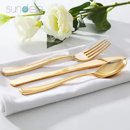 أدوات العشاء التي يمكن التخلص منها 75 PCS Gold Plastic Fluctware مجموعة أدوات مائدة ثقيلة تتضمن 25 Forks ملعقة سكاكين 231218