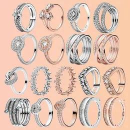 Küme Yüzük Pa Dor S925 STERLING Gümüş Chrysanthemum Aşk Üç Ring Lady Ring Düğün Hediyesi Yüksek Kaliteli Cazibe Takı