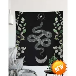 Moon and Snakes Symbol - Svartvitt - Eukalyptusblad - Tapestry Wall Hanging Meditation Yoga Hippiehome Decoration