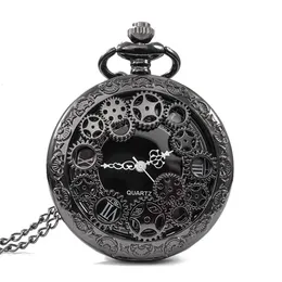 جيب الساعات steampunk النحاس خمر جوفاء العتاد الكوارتز ساعة ساعة القلادة سلسلة على مدار الساعة رجال النساء مع الهدايا 231216