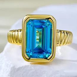 Cluster Rings Sea Blue Treasure Color Ring Female Rectangle 8 11 S925 Silver