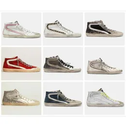 Slide High Top Shoe Italy Brand Fashion Women Sneakers Luxury Trainers Sequin Classic White Doold Dirty Men Sneaker