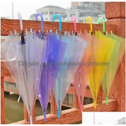 Şemsiyeler Yeni Düğün Favoru Colorf Clear Pvc Şemsiye Uzun Tutar Yağmur Güneşi LX3487 Damla Teslimat Ev Bahçe Evi Sund Dhmzx