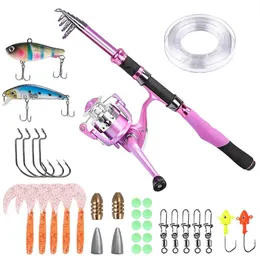 Rods Ladies Telescopic Fishing Rod and Reel Combos,Spinning Fishing Pole Pink Designed for Ladies Fishing Girls Pole