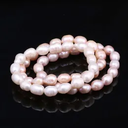 Beaded Strands Fashion 100% Natural Pearl Bracelet Charms Elastic Rope 9-10mm Real Pearls Classic Jewelry Bracelets Bangle Gifts 280A