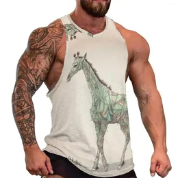 Men's Tank Tops Giraffe Top Line With Color Cartoon Vintage Summer Bodybuilding Male Custom Sleeveless Vests Big Size