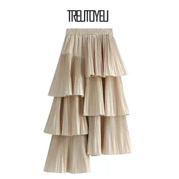 Vestidos Treutoyeu Design Estilo Coreano Maxi Longo Haruku Saia Plissada Outono Inverno Assimétrico Saias em Camadas Mulheres