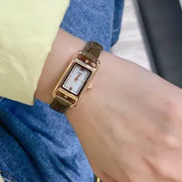 Модные брендовые наручные часы для женщин и девочек, прямоугольный циферблат, кожаный ремешок, кварцевые роскошные часы H09