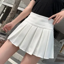 Capris Fashion Women Elastic High Waist Miniskirt Sexy Antiglare Pleated Skirt Show Leg Length Slim A Line Skirts Black White