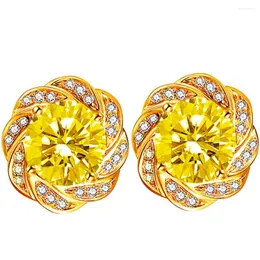 Brincos de garanhão 3 quilates cristal amarelo citrino pedras preciosas zircão diamantes flores para mulheres acessórios de joias finas cheias de ouro