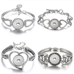 New Fashion silver plated hollow Rhinestone hearts snap Bracelet bangle 22CM fit 18MM snap button jewelry whole256S