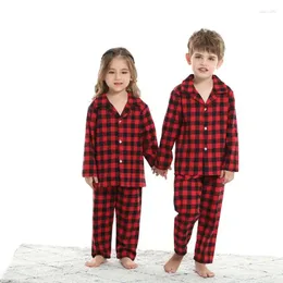 Women's Sleepwear Autumn Winter Home Children's Clothing European American Spring Lapel Single Breasted Plaid Long Sleeved Pajama Set