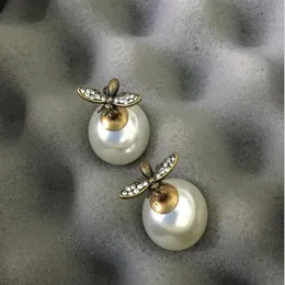 Classic size double-sided Pearl Earrings Sterling Silver needle with Diamond Earrings2909