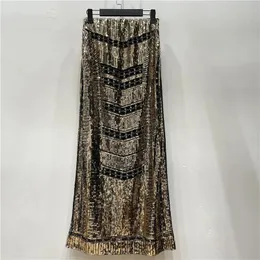 Skirts Autumn Retro Sequined X Long Skirt Vintage Beading Empire Gold Silm Bodycon Runway Bohemian Back Slit Pencil Jupe Sequin 231216