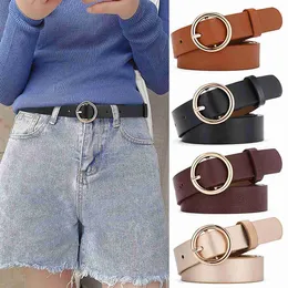 Belts Women'S Belt Fashionable Round Buckle Belt With Jeans Cargo Pants Skirt Thin Belt Soft Pu Belt Cheap Belt NewL231218