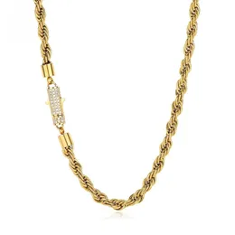 Ожерелья с подвесками в стиле NUOYA, 6 мм, застежка со льдом, твист-цепочка, 18-каратное позолоченное ожерелье из веревки из нержавеющей стали для мужчин и женщин 231216