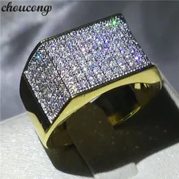 choucong Fashion Hiphop Rock Band Rings For men Pave setting 119pcs Diamond cz Yellow Gold Filled 925 Silver male Wedding ring213E