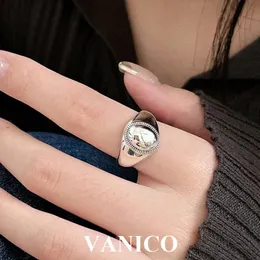 Anéis de casamento Chunky Oval Shape Signet Open Ring 925 Sterling Silver Clássico Unissex Simples Ajustável Polido Anel Simples para Mulheres e Homens 231218