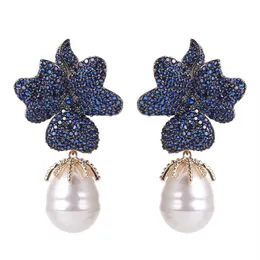 XIUMEIYIZU Luxury Big Fresh Pearl Drop Earrings Paved Shinning Zirconia Handmade Earring Gold Plating Wedding Jewelry 210624249W